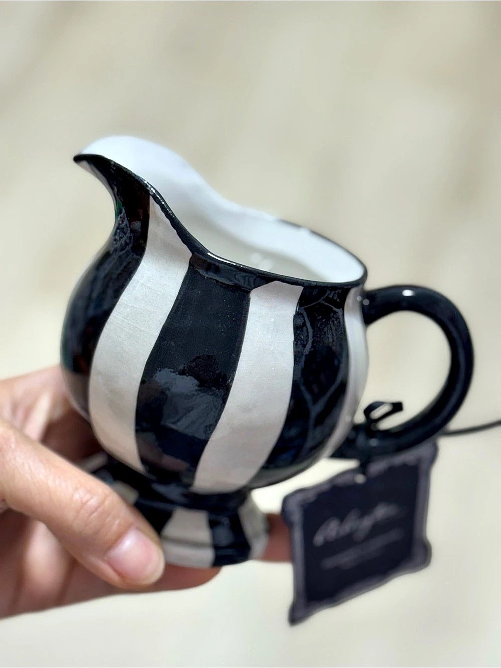 MacKenzie-Childs Courtly Check Enamel small Pitcher Black & White NWT